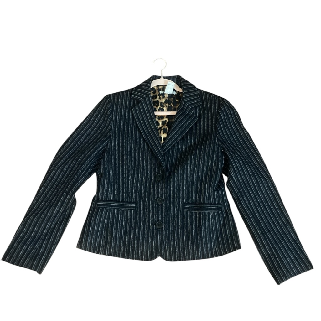Cabi Black & White Pinstriped Blazer- 8-With Amazing Shiny Leopard Print Lining!